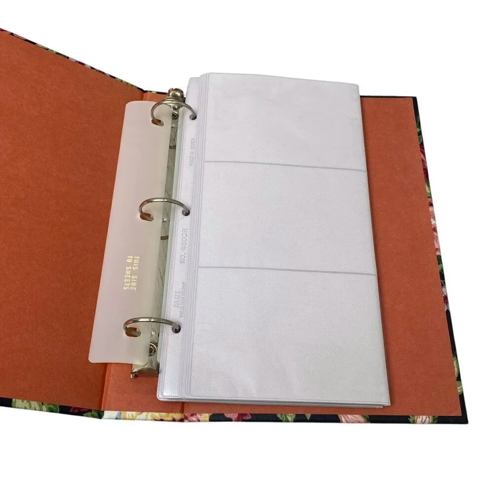 Large Photo Album Fabric Cover Black Floral F 216 photos 4x6 Refillable Binder